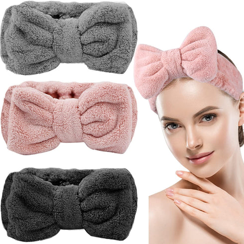 3 Packs Microfiber Spa Headbands for Face Washing, Bow Makeup Hair Bands Wide Facial Towel Head Bands for Women Girls Skincare...