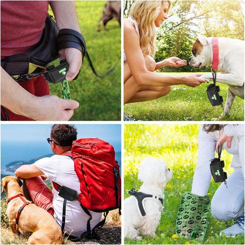 Dog Poop Bag Holder for Leash, Dog Waste Bag Dispenser with 1 Roll of Pet Trash Bags and Carabiner Clip, Soft Portable Doggie Poop Bag Dispenser w...