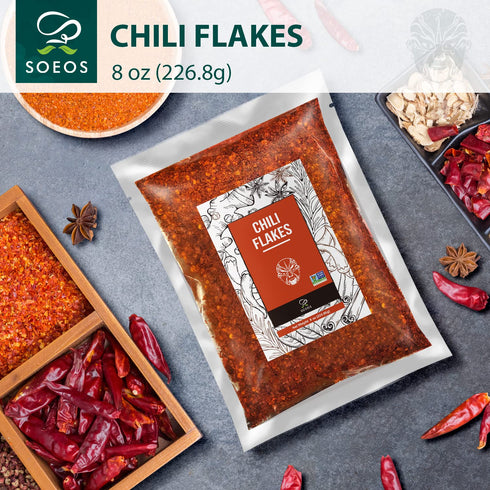 Soeos Red Chili Flakes, 8oz (226g), Dried and Crushed Red Chili Pepper Flakes, Premium Chili Powder for Pizza, Chowder, Seafood, and Pasta...