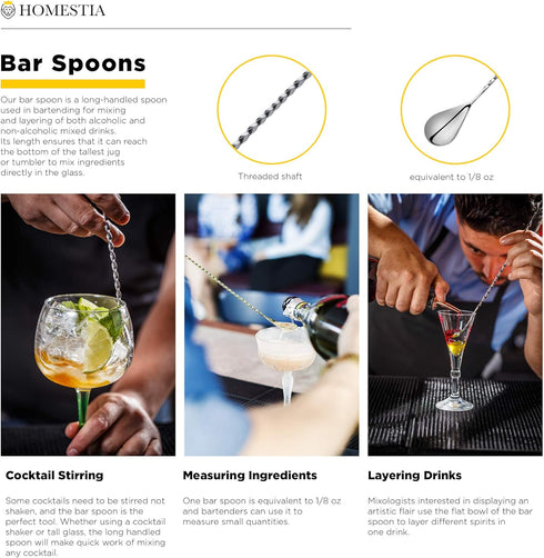 Homestia Bar Spoon Cocktail Mixing Spoon, 12-Inches Long Handle Stainless Steel Cocktail Stirrers, Spiral Design with Skull End Cocktail Spoon for...