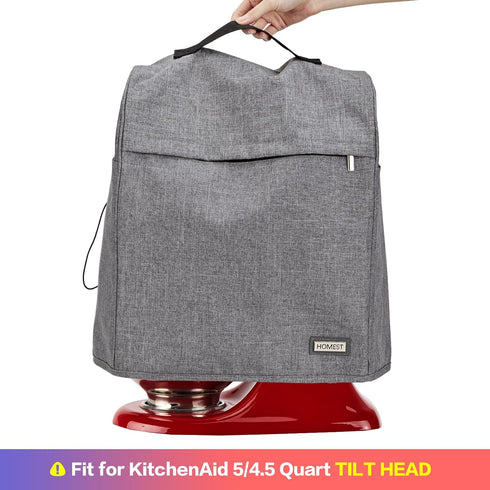 HOMEST Stand Mixer Dust Cover Compatible with KitchenAid 5/4.5 Quart Bowl Lift, Zipper Pocket for Various Kitchen Appliance Accessories, Grey (Pat...