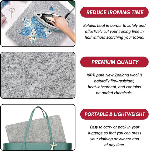 Wool Pressing Mat for Quilting, 100% Wool from New Zealand, Portable Felted Wool Ironing Mat Pad Blanket for Quilter, Sewing, Quilting Supplies an...