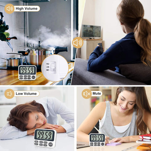 XREXS Digital Kitchen Timer, Magnetic Countdown Up Cooking Timer Clock with Large LCD Display, Adjustable Volume, Loud Alarm & Strong Magnet Class...