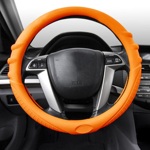 FH Group Steering Wheel Cover (Silicone W. Grip & Pattern Massaging grip Orange Color-Fit Most Car Truck Suv or Van) Orange...