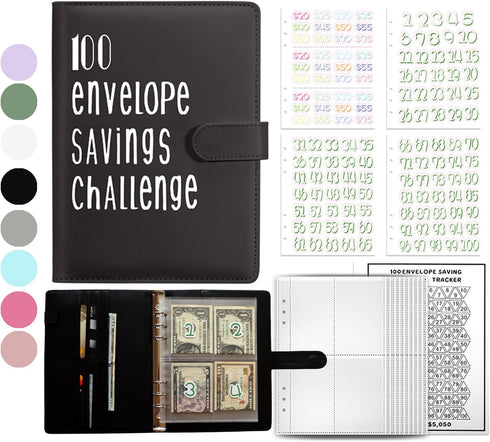 100 Envelopes Challenge Binder Kit A5 Size Money Saving Budget Binder with Numbers 100 Day Cash Envelopes Savings Challenges Book Planning to Save...