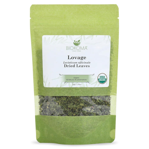 Pure and Organic Lovage Dried Leaves 50g (1.76oz) In Resealable Moisture Proof Pouch, USDA Certified Organic - Herbal Tea, No Additives, No Preser...