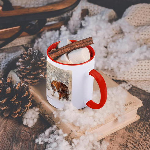 3dRose mug_214340_5 "Siberian Tiger and Cub" Two Tone Mug, 11 oz, Red...