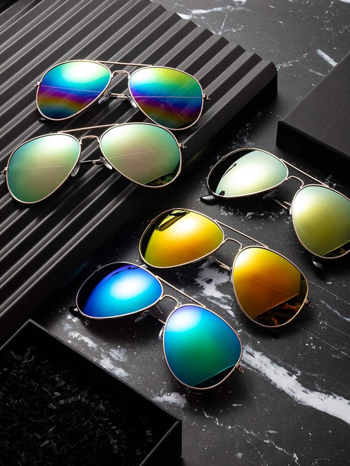 10 Pieces Classic Mirrored Flat Lens Sunglasses Lens Metal Frame Sunglasses for Men Women...