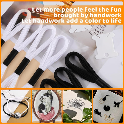 Black and White Series Embroidery Thread, Embroidery Cross Floss, Embroidery Thread Floss Set Including Plastic Floss Bobbins, Needle Threader, Ha...