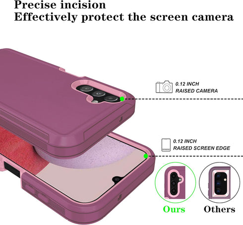 ONOLA Phone Case Compatible with Samsung Galaxy A14 5G with HD Screen Protector (2 Pack), Durable Shockproof 3-Layer Cover (WineRed Pink)...
