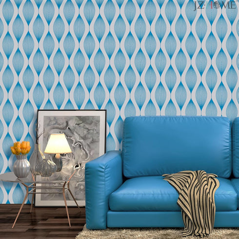 5462-2 Peel and Stick Wallpaper Geometric Waves Curve 17.7" x 9.8ft Blue Abstract Stripe Contact Paper Self Adhesive Furniture Vinyl Decorative Fi...