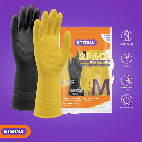 ETERNA Multi-Purpose Handprotection Glove, Gloves for Kitchen, Laundry and Household Cleaning, Improved Grip, Flexible, Size M, 2 Pairs (Pack of 3...