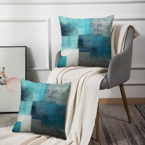 Emvency Set of 2 Teal Throw Pillow Covers Modern Abstract Painting Turquoise White and Gray Decorative Pillow Cases Home Decor Standard Square 18x...