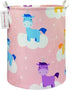 QUEENLALA Large Storage Basket,Laundry Hamper/Bathroom/Home Decor/Collapsible Round Storage Bin,Boys and Girls Hamper/Boxes/Clothing(Pink Unicorn)...