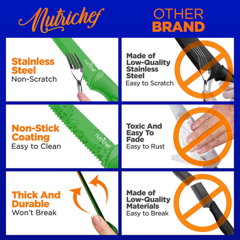 8 Piece Kitchen Knife Set - Multi-purpose Unbreakable Ergonomic Non-stick Stainless Steel Kitchen Steak Knives Set with Fully Serrated Blades - Gr...