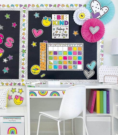 129 Pcs. Carson Dellosa Kind Vibes Calendar Bulletin Board Set, Colorful Bulletin Board Calendar Classroom Décor with Motivational Mini Posters, N...