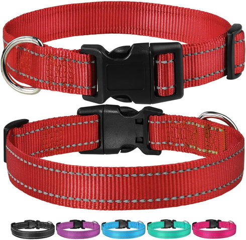 Reflective Dog Collar with Buckle Adjustable Safety Nylon Collars for Small Medium Large Dogs, Red XL...
