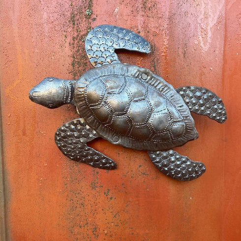 Sea Turtles, Beach Metal Art, Set of 2, Nautical Wall Hanging Figurines Home Decoration, Under the Sea Marine Life Animals, Handmade in Haiti 6 x ...