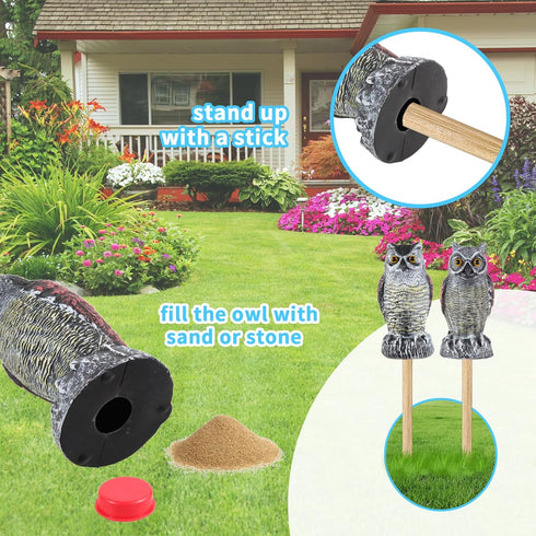 2 Pack Fake Owl Decoys to Scare Birds Away from Gardens and Rooftops, Great Horned Owl Bird Deterrents, Nature Scarecrow Plastic Owls Pest Repelle...