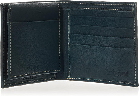 Timberland mens Leather Wallet With Attached Flip Pocket, Navy (Fine Break), One Size...