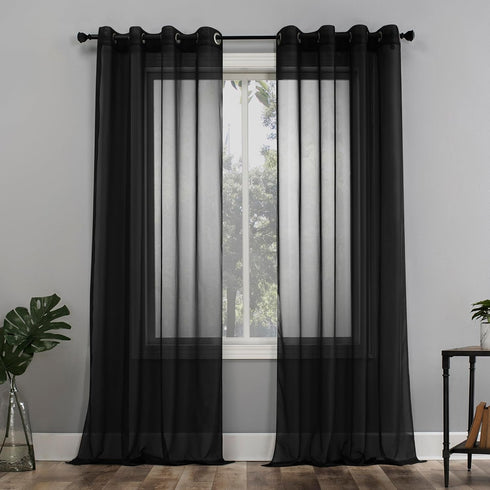 No. 918 Emily Sheer Voile Grommet Curtain Panel, 59" x 63", Black...