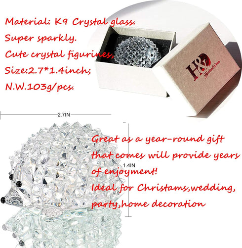 H&D HYALINE & DORA Cut Clear Crystal Hedgehog Animal Figurine Collection Glass Ornament...