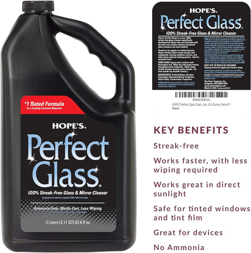 HOPE'S Perfect Glass Cleaner Spray Refill, Streak-Free, Ammonia-Free Window, Mirror, Screen, Tinted Glass, and Shower Door Cleaner, Indoor and Out...