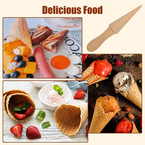 2Pcs Ice Cream Cone Molds, Reusable wooden Cream Horn Molds Waffle Cones Pizzelle Roller Egg Roll DIY Mold for Kitchen Cooking and Baking...