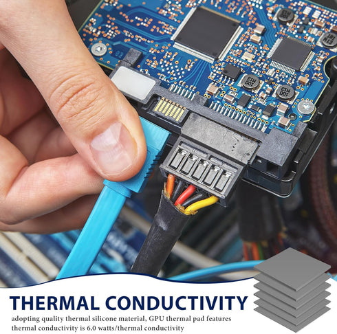 6 Pcs Thermal Pad 100 x 100 mm, 0.5 mm, 1 mm, 1.5 mm, 2 mm, 2.5 mm, 3 mm Heat Resistant Conductive Silicone Pad Thermal Pads Conductivity 6.0 W/M ...