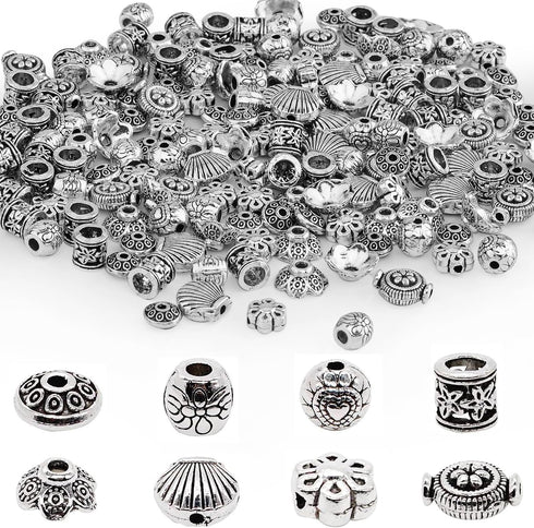 100g Silver Tibetan Beads Sterling Beads Silver Spacer Beads with Hole Metal Bead Caps Antique Silver Beads Spacers Craft for Bracelets Crafts Jew...