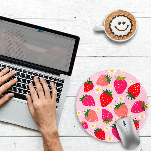 Gctriki Strawberry Mouse Pads for Desk, Cute Small Round Mousepad with Stitched Edge Non-Slip Rubber Base, Comfortable Computer Mouse Pad for Lapt...