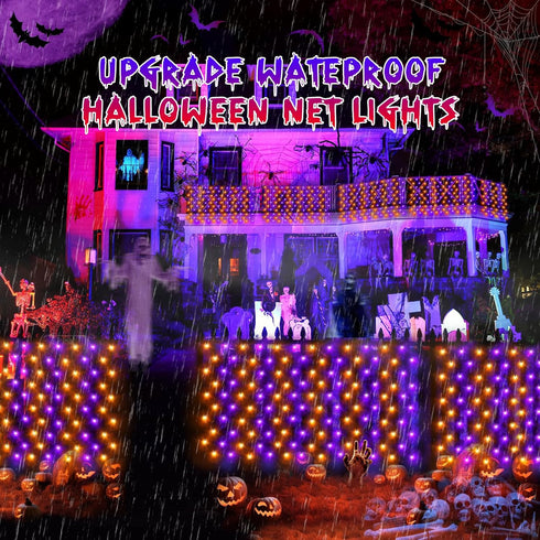 Hezbjiti Halloween Net Lights 120LED Net Lights with Battery Operated 5FT x3.3FT Mesh Light IP44 Waterproof Halloween Lights for Garden Patio Bush...