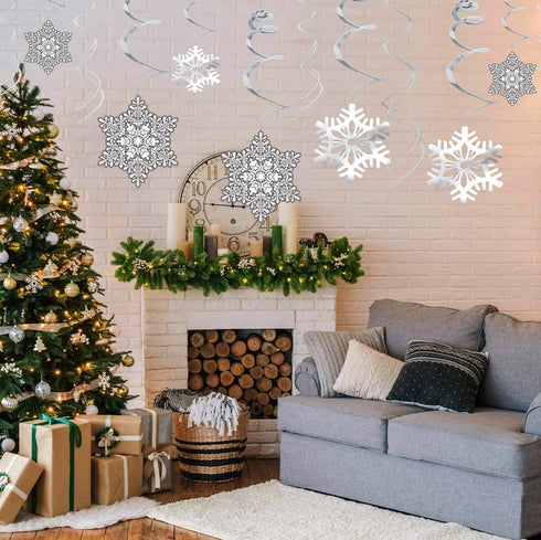 Moon Boat 42Ct Christmas Snowflake Hanging Swirl Decorations from Ceiling - Winter Party Wonderland Xmas Holiday Ornaments...