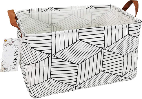 FANKANG Storage Basket,Nursery Hamper Canvas Laundry Basket Foldable with Waterproof PE Coating Storage, Office, Bedroom, Clothes,Toys (L, REC-Dia...