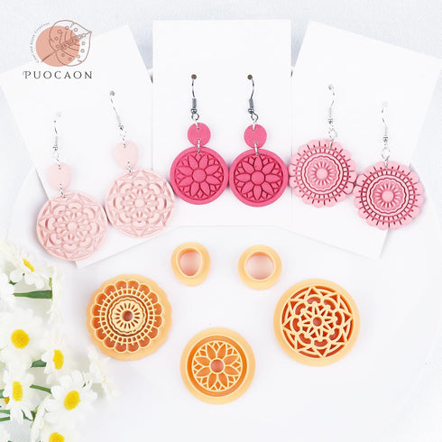 Puocaon Boho Polymer Clay Cutters - 5 Pcs Floral Clay Cutters for Polymer Clay Jewelry Making, Retro Dangle Earring Clay Jewelry Cutters, Embossed...