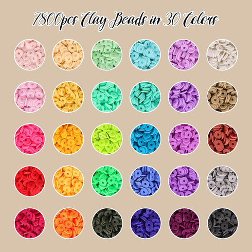 QUEFE 8200pcs Clay Beads Bracelet Making Kit, 30 Colors Flat Preppy Beads for Friendship Bracelets, Polymer Heishi Beads with Charms for Jewelry M...
