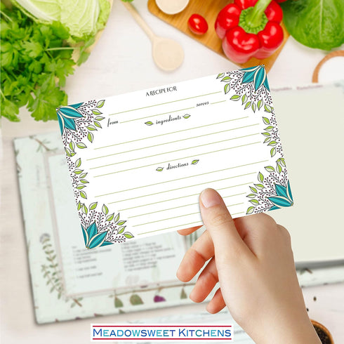 Meadowsweet Kitchens Recipe Card Set - 40 Double Sided Recipe Cards 4 x 6 Inch, Perfect Size Blank Cards for a Recipe Card Box, Make Your Own Pers...