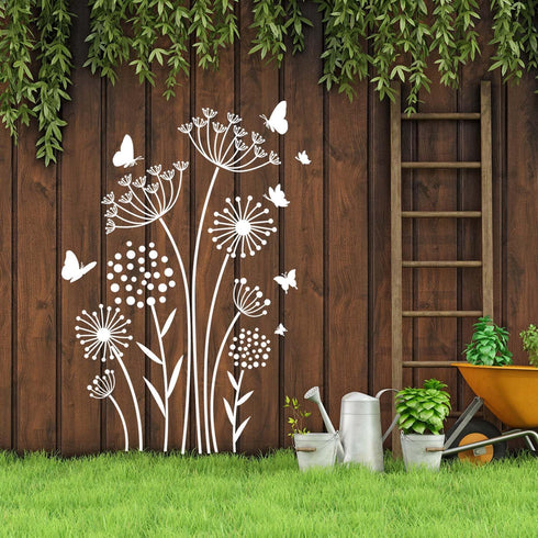 Flower Stencils for Garden Fence Large Flower Stencil for Wall 14” Dandelion Butterfly Templates for Painting on Wood Furniture...