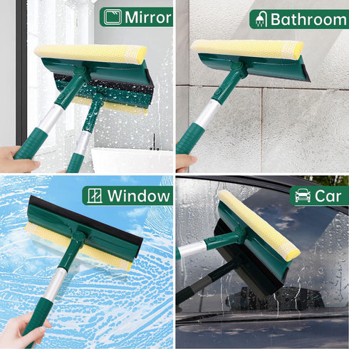 Window Squeegee for Home, 2 in 1 Window Cleaner Sponge and Dual Side Blade Rubber, Window Squeegee Cleaning Tool with 8’’ Pole for Windows, Glass ...