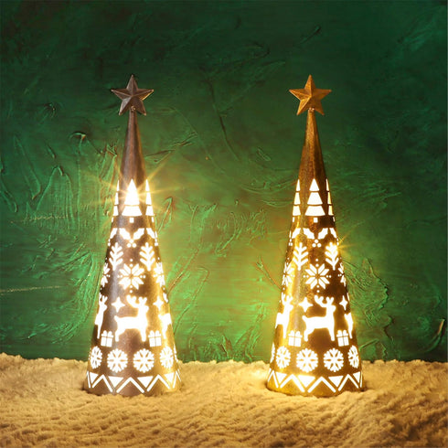 Juegoal 11.6 Inch Lighted Christmas Table Decorations with Star, Cone Shaped 10 LED Lights Battery Operated, Indoor Xmas Holiday Wedding Party Tab...