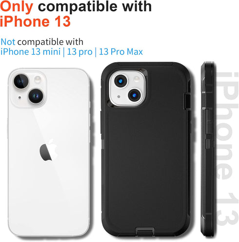 iPhone 13 Case with 2 Pack Screen Protector - Military Grade Rugged Full Body Phone Case for Men and Women (Black)...