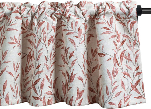 VOGOL Valances for Kitchen, Red Leaf Print Linen Textured Valance for Curtain Panels for Windows, Rod Pocket, 52x12, One Panel...