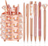 Ballpoint Pen Holder with 6 Glitter Bling Pen Rose Gold Diamond Pencil Holder Jeweled Gold Makeup Brush Holder Organizer for Women Girl Office Sch...