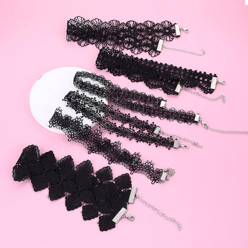 Yolev 6 Pieces Black Choker Necklace Set Black Choker Necklace Set Black Lace Tattoo Velvet Choker Gothic Necklace for Women,...