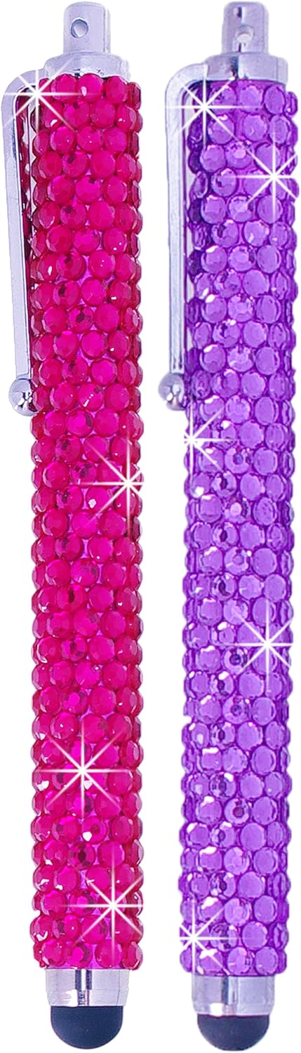 Eco-Fused Universal Bling Stylus Pens - 2 Long Gem Covered Stylus Pens Compatible with All Capacitive Touchscreen Devices (All iPhone, iPad, Andro...