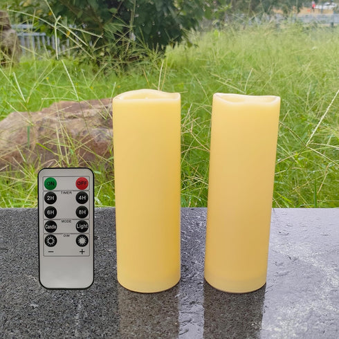 2 Pack Outdoor Flameless Pillar Candles with Remote & Timer Battery Operated Waterproof Electric LED Candle Set for Halloween Home Décor Party Wed...