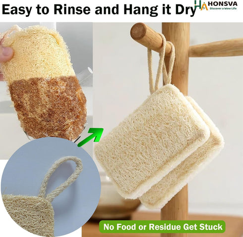 Natural Loofah Kitchen Sponge (3 Pcs) No Scratch Scrubber for Dishwashing, 100% Plant Fibers Vegetable Scrubber, Zero Waste and Eco Friendly Loofa...