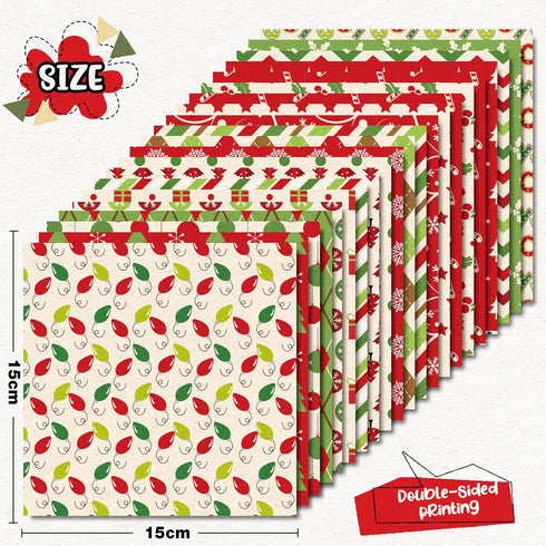 Whaline 40Pcs Christmas Pattern Paper Red Green Scrapbook Specialty Paper Poinsettia Joy Double Sided Craft Paper For DIY Craft Card Making Photo ...