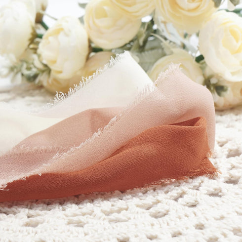 CT CRAFT LLC Frayed Chiffon Ribbon 2 inch x 8 Yards x 3 Rolls Ivory Peach Terracotta for Christmas Home Decor Gift Wrapping DIY Crafts Wedding Inv...