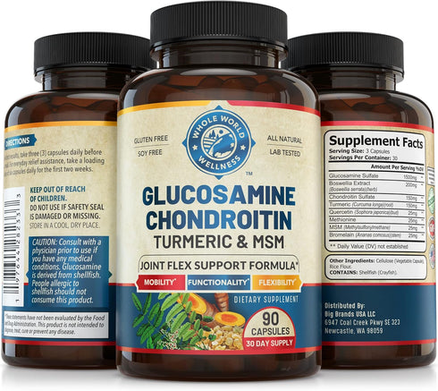 Glucosamine Chondroitin MSM Turmeric Boswelia - Joint Support Supplement. Helps with Inflammatory Response, Occasional Discomfort Relief for Knees...